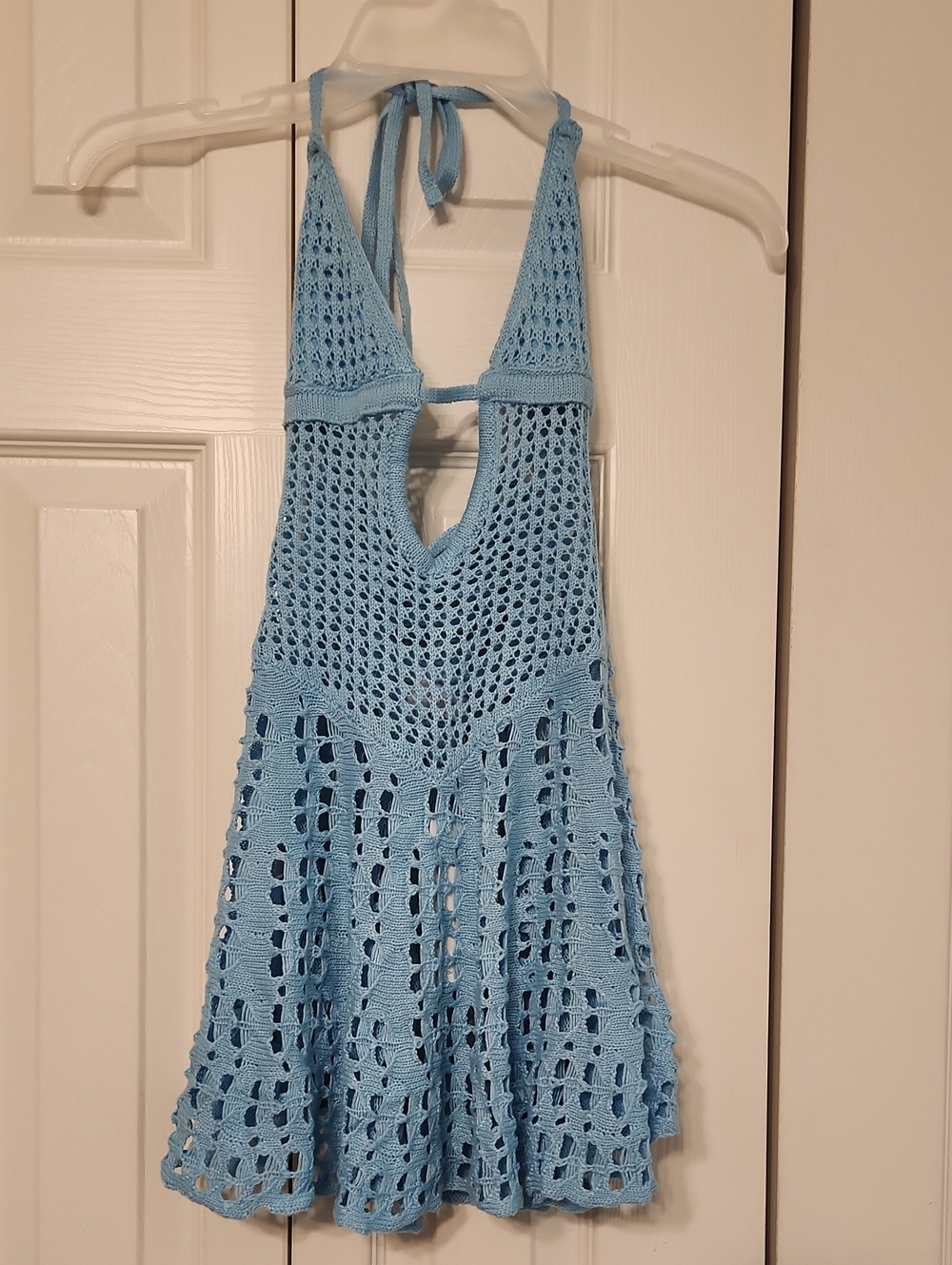 Outcast Blue Crochet Halter Jewel Mini Dress Swim Cover Up Size XS - NWT